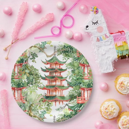 Asiatische Pagode in Verdant Landscape (9) Pappteller (Party)