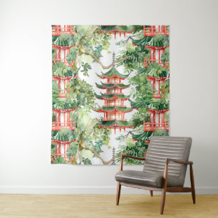 Asiatische Pagode in Verdant Landscape (9) Wandteppich