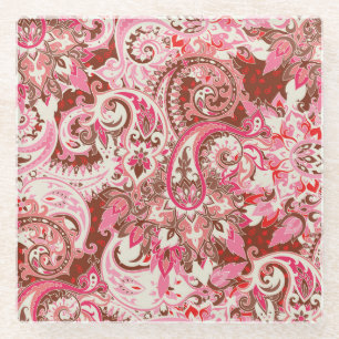 Asiatische Paisley-Elemente, boho Vintag. Glasuntersetzer