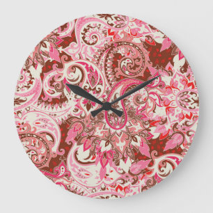 Asiatische Paisley-Elemente, Boho-Vintage. Große Wanduhr