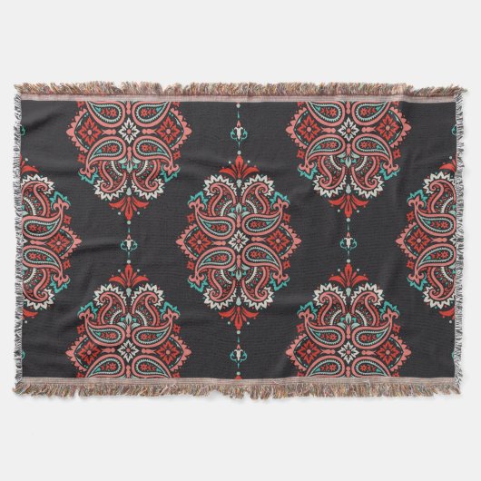 Asiatische Paisley-Elemente, boho Vintage Muster. Decke (Vorderseite)