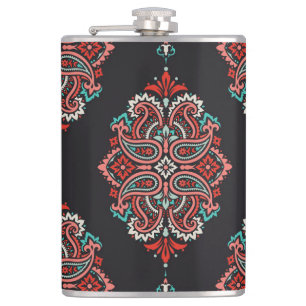 Asiatische Paisley-Elemente, boho Vintage Muster. Flachmann