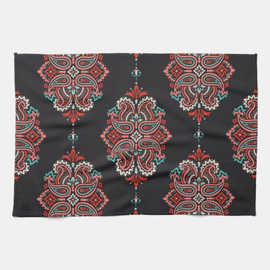 Asiatische Paisley-Elemente, boho Vintage Muster. Geschirrtuch (Horizontal)
