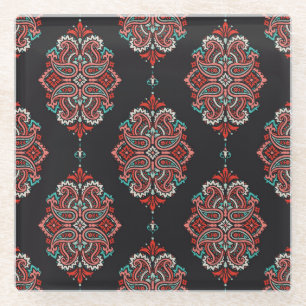 Asiatische Paisley-Elemente, boho Vintage Muster. Glasuntersetzer