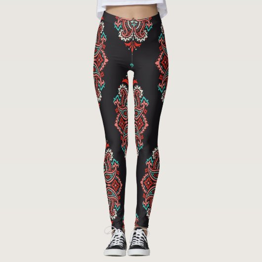 Asiatische Paisley-Elemente, boho Vintage Muster. Leggings (Vorderseite)