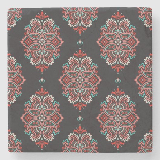 Asiatische Paisley-Elemente, boho Vintage Muster. Steinuntersetzer (Vorderseite)
