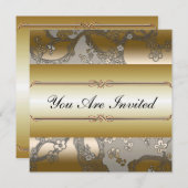 Asiatische Party Einladungen mit Blumengolden und  (Vorne/Hinten)