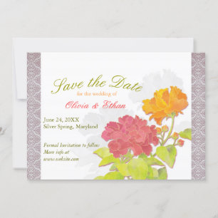 Asiatische Peony Damask Hochzeit Save the Date