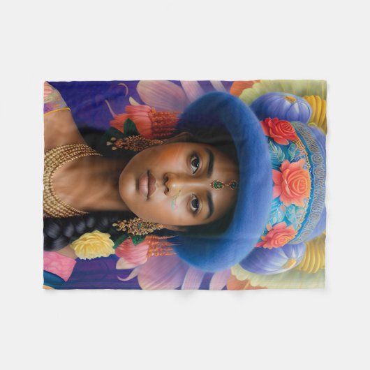 Asiatische Prinzessin mit großem blauen Hut Fleecedecke (Vorderseite (Horizontal))
