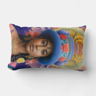 Asiatische Prinzessin mit großem blauen Hut Lendenkissen