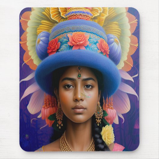 Asiatische Prinzessin mit großem blauen Hut Mousepad (Vorne)