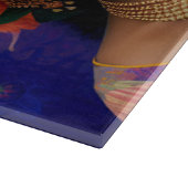 Asiatische Prinzessin mit großem blauen Hut Schneidebrett (Ecke)