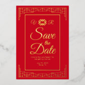 Asiatische Red Gold Foil Wedding Save the Date Fot Folieneinladung (Vorderseite)