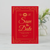 Asiatische Red Gold Foil Wedding Save the Date Fot Folieneinladung (Stehend vorne)