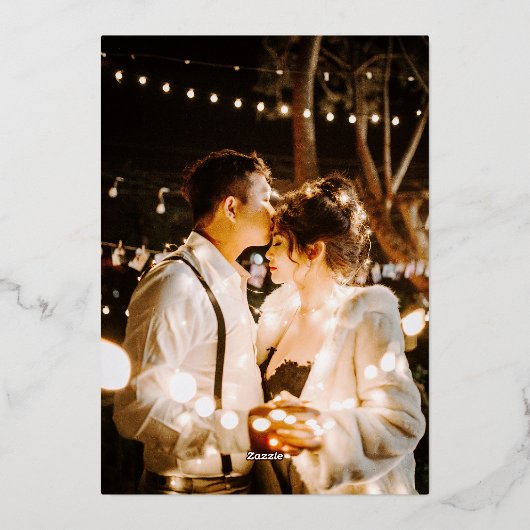 Asiatische Red Gold Foil Wedding Save the Date Fot Folieneinladung (Rückseite)