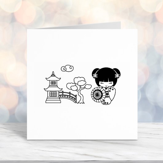 Asiatische Regenschirmmädchen in Kimono Scrapbook Permastempel