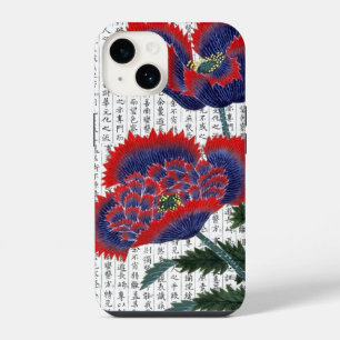 Asiatische rote Mohnblumen auf Kanji-Hintergrund iPhone 14 Hülle