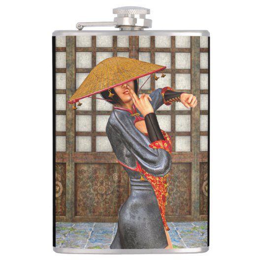 Asiatische Schlachtfrau Flachmann (Vorderseite)