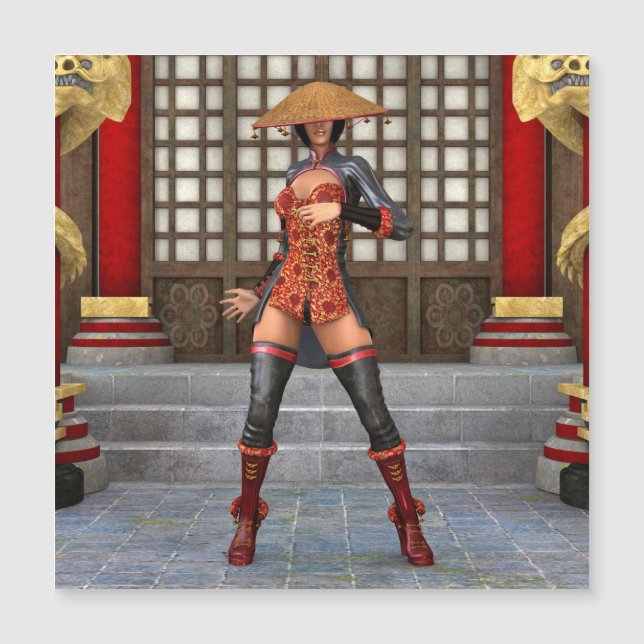 Asiatische Schlachtfrau Magnetkarte (Vorderseite)