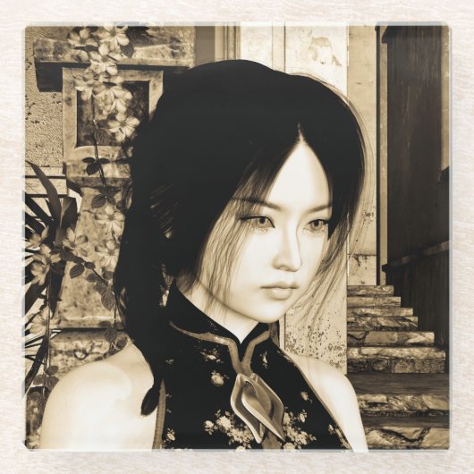 Asiatische Schönheit Glasuntersetzer (Vorderseite)