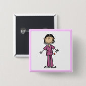 Asiatische Stäbchenfigur Krankenschwester Button (Vorne & Hinten)