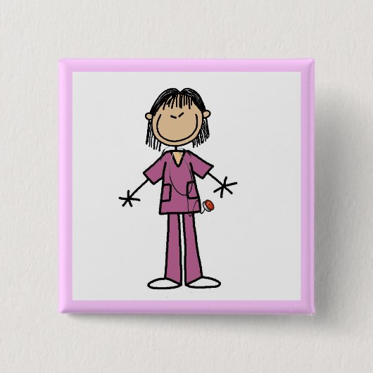 Asiatische Stäbchenfigur Krankenschwester Button (Vorderseite)