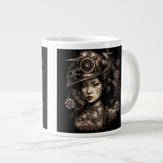 Asiatische Steampunk-Frau Jumbo-Tasse (Vorderseite Rechts)