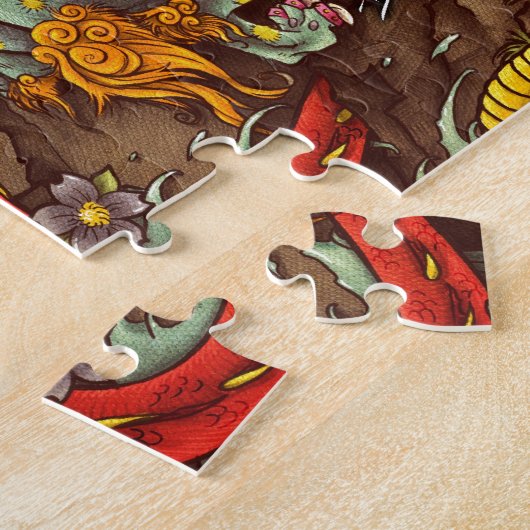 Asiatische Szene mit foo Hund und Drachen Puzzle (Seite)