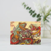 Asiatische Szene mit Foodog und Drache Postkarte (Stehend Vorderseite)