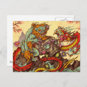 Asiatische Szene mit Foodog und Drache Postkarte (Vorne/Hinten)