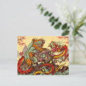 Asiatische Szene mit Foodog und Drache Postkarte (Stehend Vorderseite)