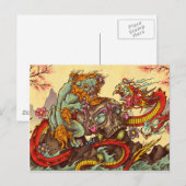 Asiatische Szene mit Foodog und Drache Postkarte (Vorne/Hinten)