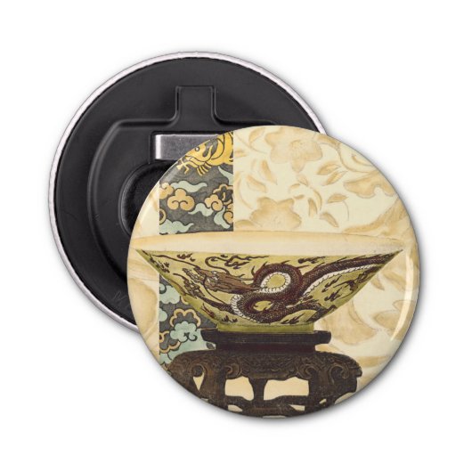 Asiatische Tapisserie mit Bowl- und Drachendesign Flaschenöffner (Vorderseite)