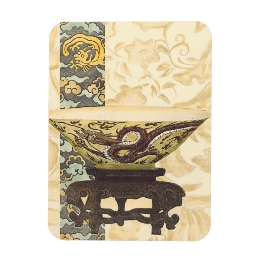 Asiatische Tapisserie mit Bowl- und Drachendesign Magnet (Vertikal)
