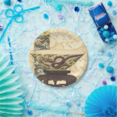 Asiatische Tapisserie mit Bowl- und Drachendesign Pappteller (Party)