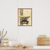 Asiatische Tapisserie mit Bowl- und Drachendesign Poster (Küche)