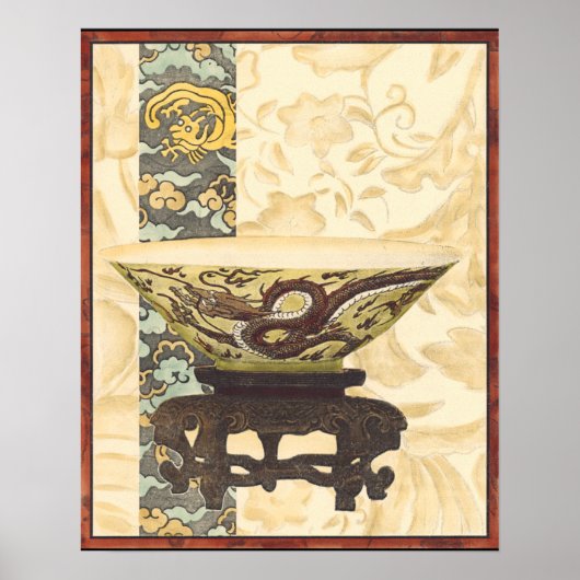 Asiatische Tapisserie mit Bowl- und Drachendesign Poster (Vorne)