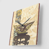 Asiatische Tapisserie mit Bowl- und Drachendesign Quadratische Wanduhr (Winkel)