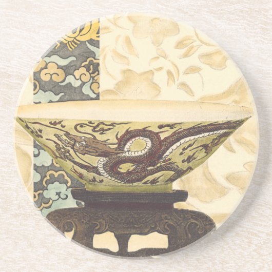 Asiatische Tapisserie mit Bowl- und Drachendesign Sandstein Untersetzer (Vorne)