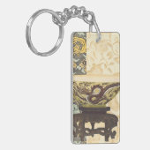 Asiatische Tapisserie mit Bowl- und Drachendesign Schlüsselanhänger (Vorderseite links)