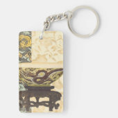 Asiatische Tapisserie mit Bowl- und Drachendesign Schlüsselanhänger (Rückseite)