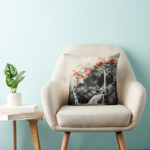 Asiatische Wasserfalllandschaft Kissen