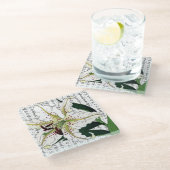 Asiatische Weiße Lilie im Kanji Hintergrund Glasuntersetzer (Schrägansicht)