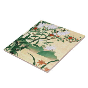 Asiatische weiße Lilien-Rosen-Blumen-Fliese Fliese