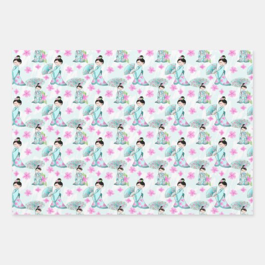 Asiatische Wrapping Paper Flat Sheet Set 3 Geschenkpapier Set (Vorderseite)