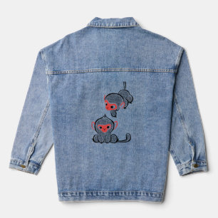 Asiatischer Affe Duo: Sitzen und Klettern Jeansjacke