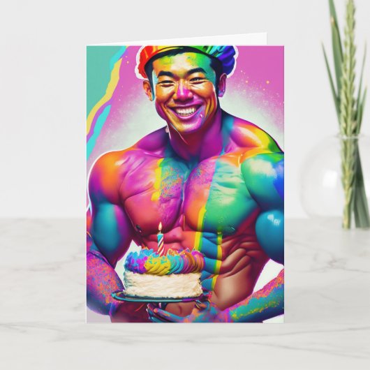 Asiatischer Bodybuilder Gay Birthday Karte (Vorderseite)
