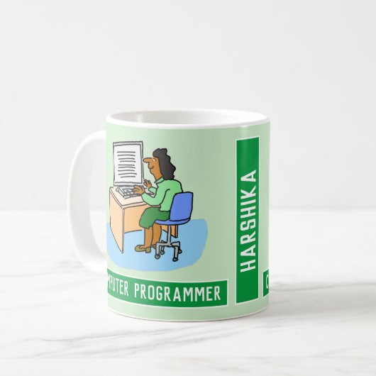Asiatischer Computerprogrammierer mit Namen. Kaffeetasse (Vorderseite Links)