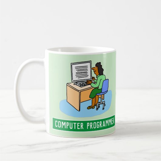 Asiatischer Computerprogrammierer mit Namen. Kaffeetasse (Links)