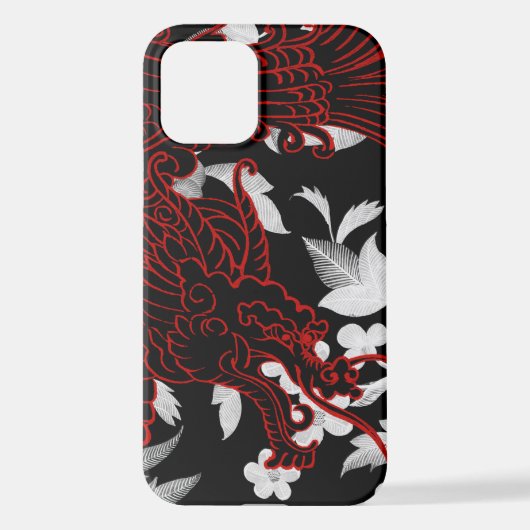 Asiatischer Drache - Black on Black Floral iPhone  Hülle (Rückseite)